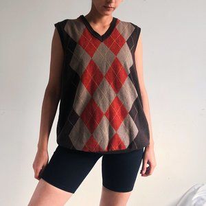 brown Argyle knit best/ brown Argyle grandpa vest
